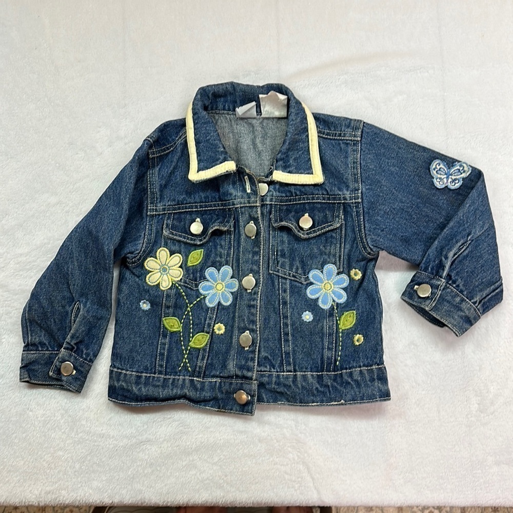 Kids Play Floral Embroidered Denim Jean Jacket 2T